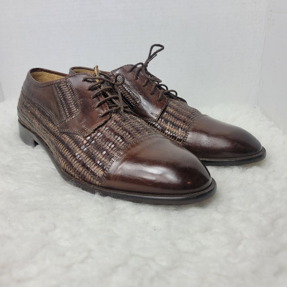 Johnston & Murphy Cellini Mens Dress Shoes Size 9.5 M Woven Brown Leather